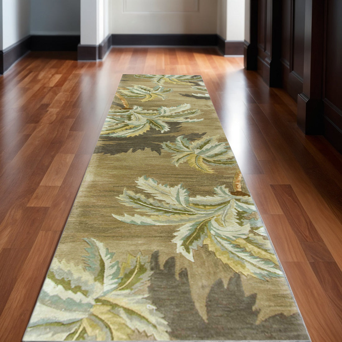 5' X 8' Moss Green And Yellow Wool Tropical Botanical Hand Tufted Area Rug-Area Rugs-DECOROLALA