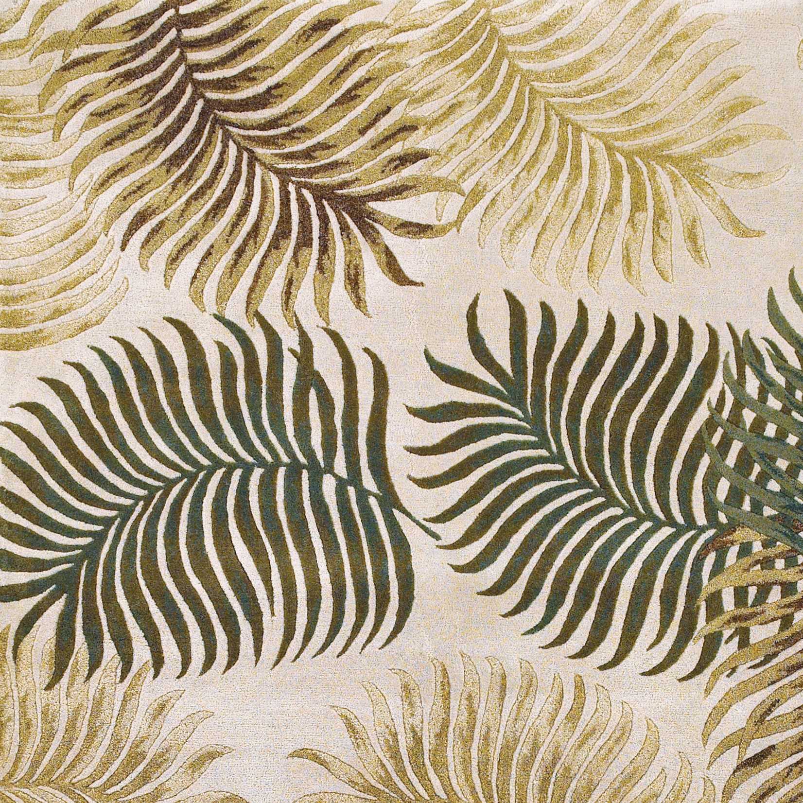 5' X 8' Natural Green And Brown Wool Botanical Leaves Hand Tufted Area Rug-Area Rugs-DECOROLALA
