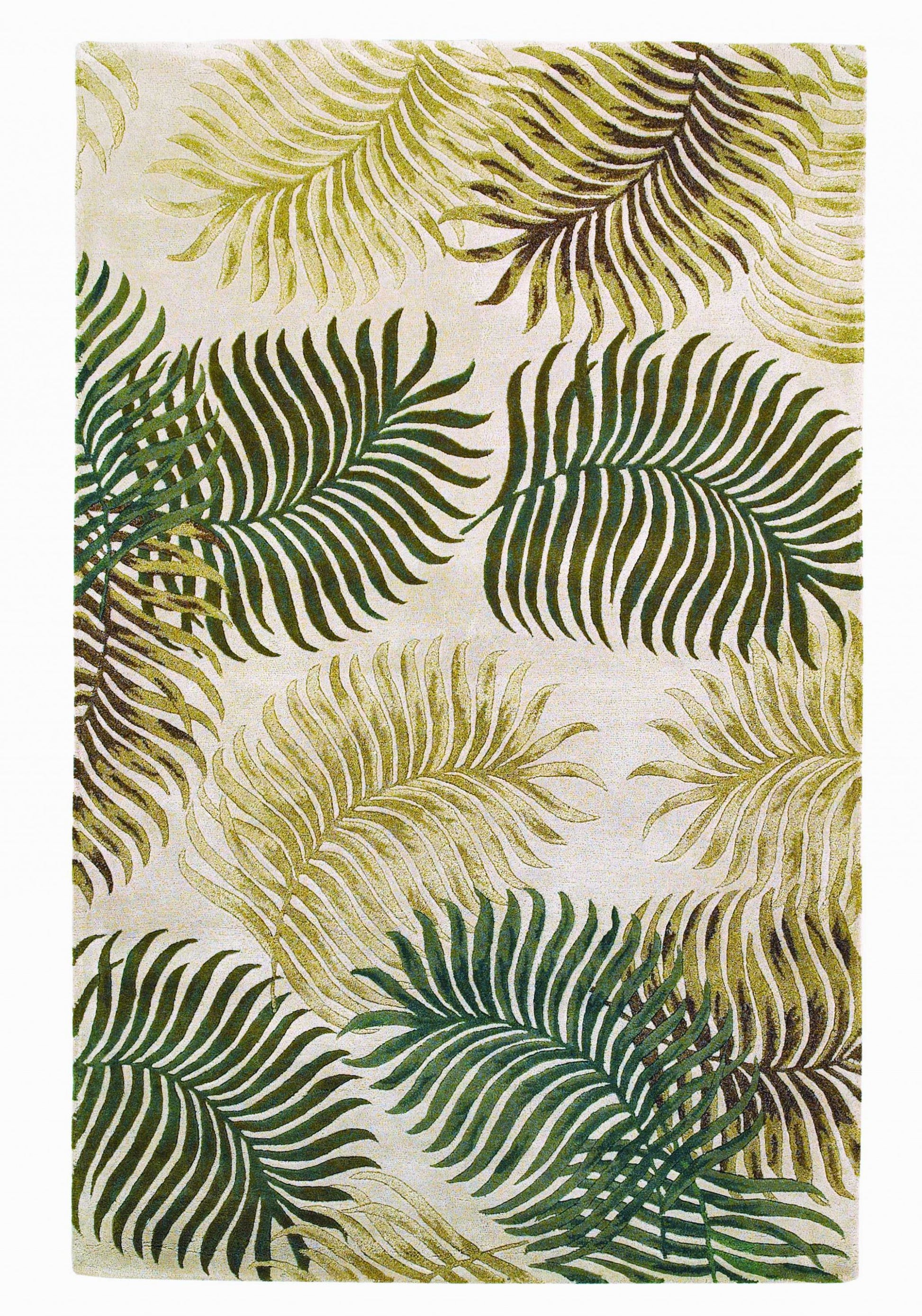 5' X 8' Natural Green And Brown Wool Botanical Leaves Hand Tufted Area Rug-Area Rugs-DECOROLALA