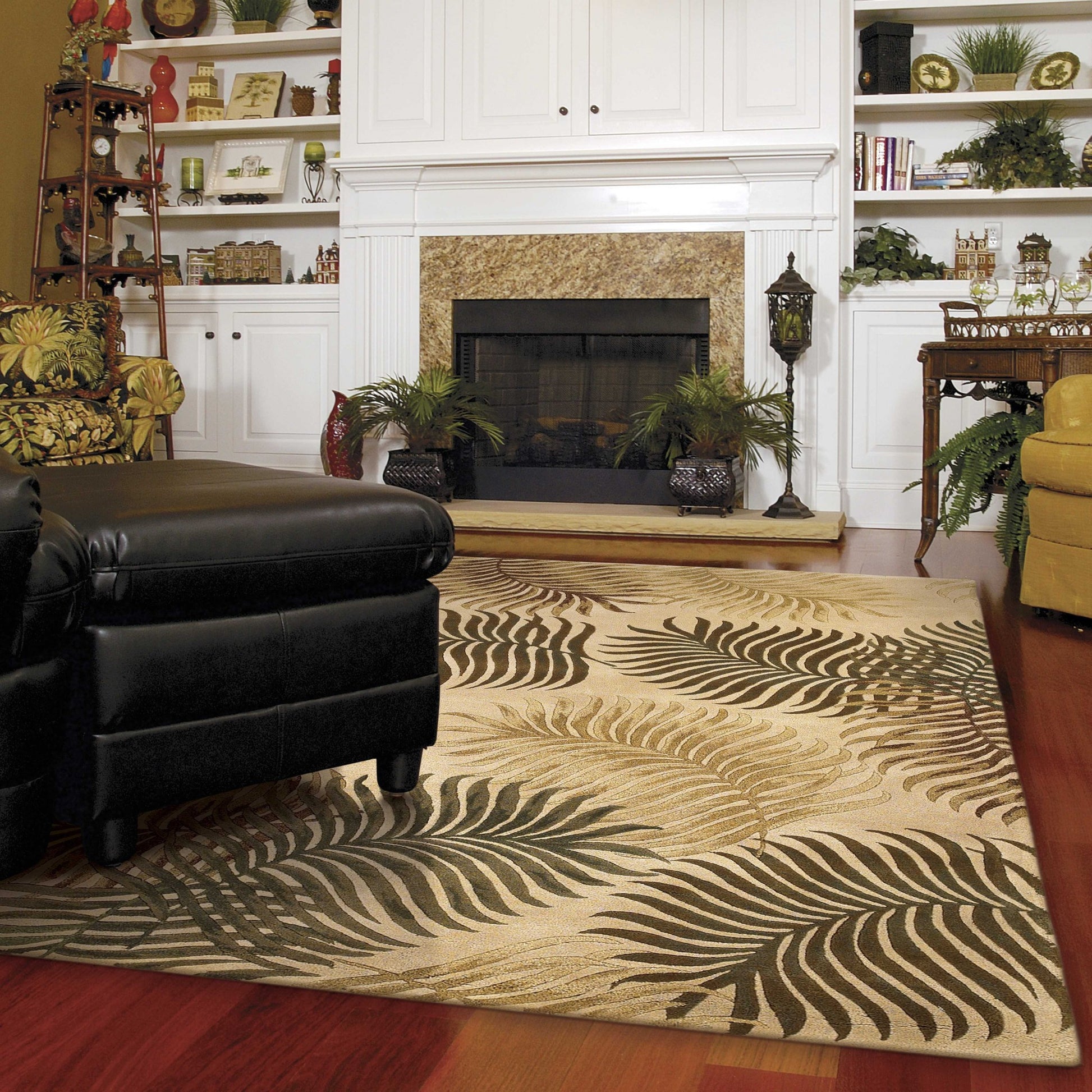 5' X 8' Natural Green And Brown Wool Botanical Leaves Hand Tufted Area Rug-Area Rugs-DECOROLALA