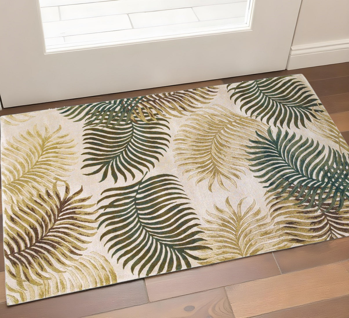 5' X 8' Natural Green And Brown Wool Botanical Leaves Hand Tufted Area Rug-Area Rugs-DECOROLALA