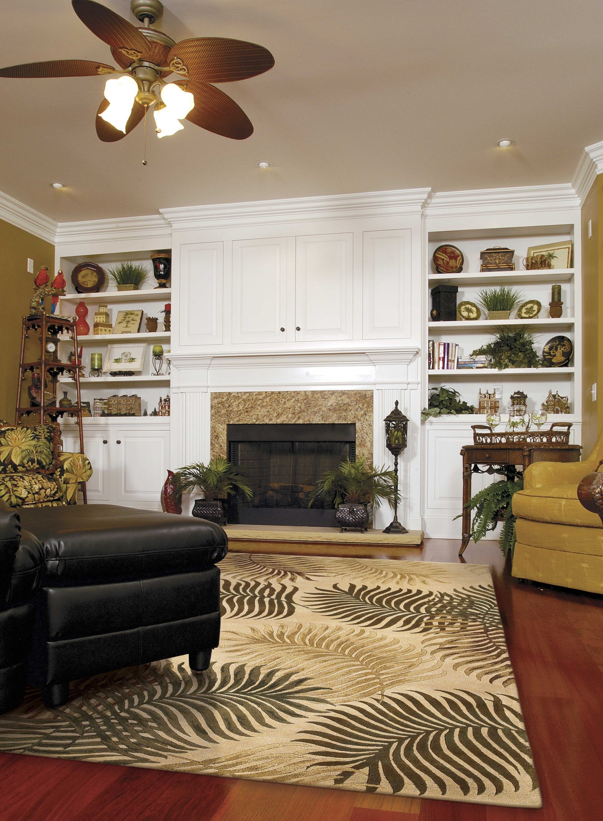 5' X 8' Natural Green And Brown Wool Botanical Leaves Hand Tufted Area Rug-Area Rugs-DECOROLALA