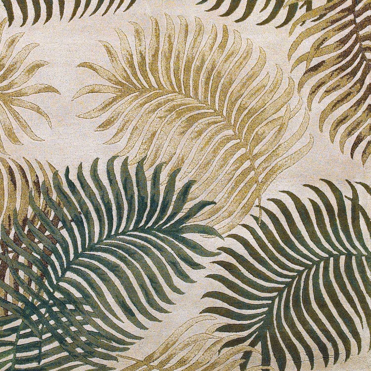 5' X 8' Natural Green And Brown Wool Botanical Leaves Hand Tufted Area Rug-Area Rugs-DECOROLALA