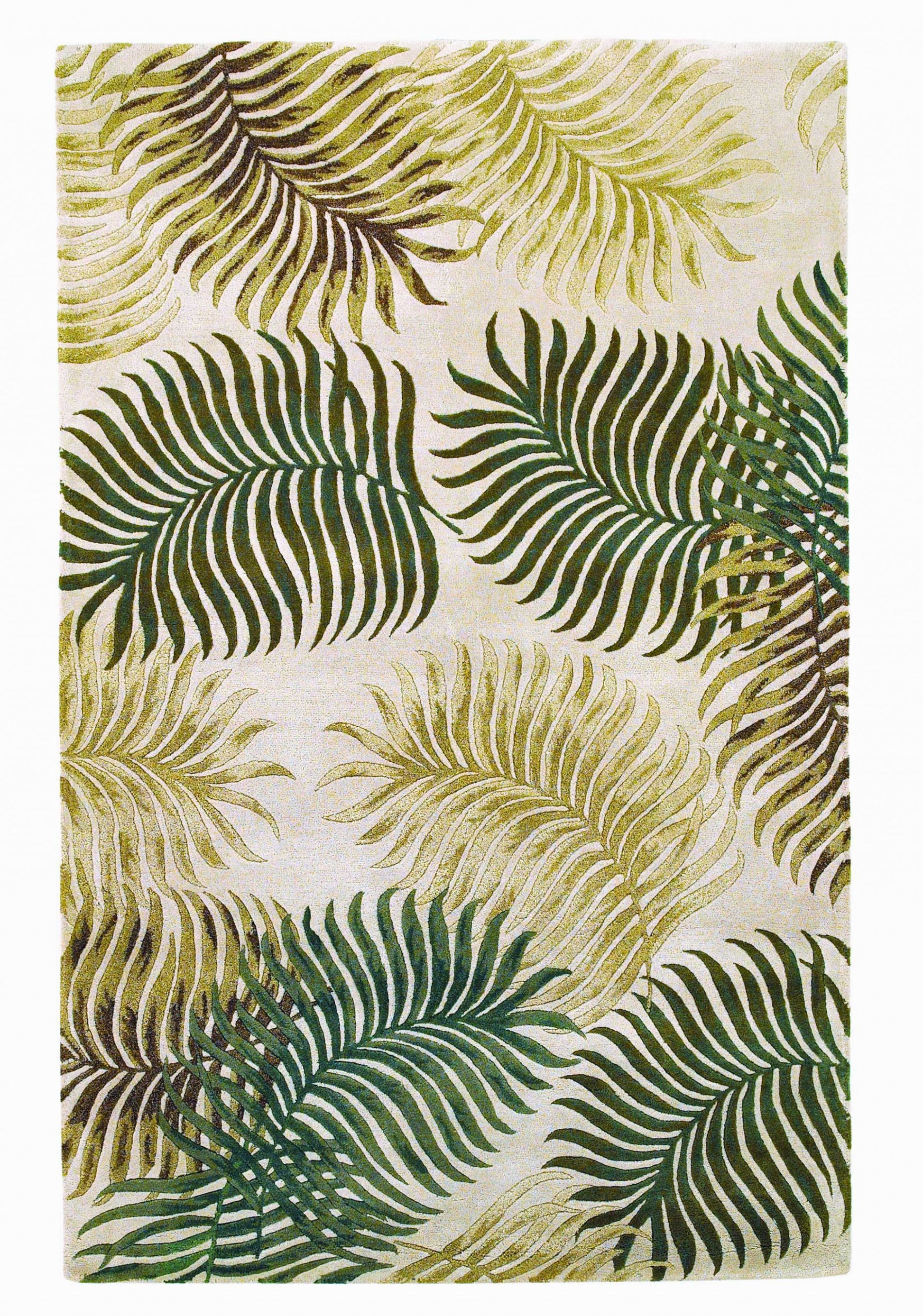 5' X 8' Natural Green And Brown Wool Botanical Leaves Hand Tufted Area Rug-Area Rugs-DECOROLALA