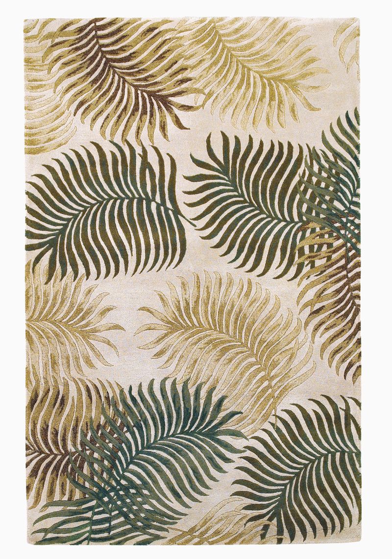 5' X 8' Natural Green And Brown Wool Botanical Leaves Hand Tufted Area Rug-Area Rugs-DECOROLALA