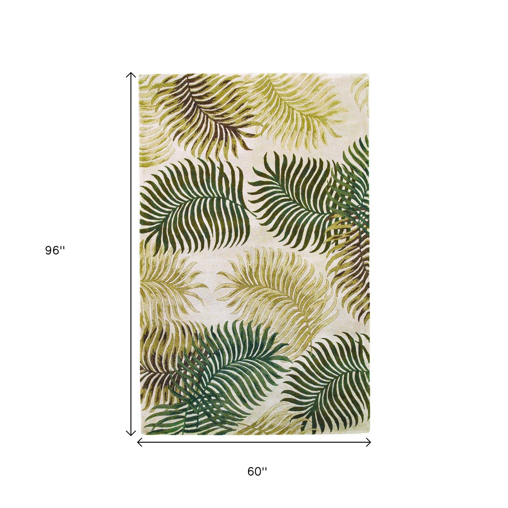 5' X 8' Natural Green And Brown Wool Botanical Leaves Hand Tufted Area Rug-Area Rugs-DECOROLALA