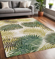 5' X 8' Natural Green And Brown Wool Botanical Leaves Hand Tufted Area Rug-Area Rugs-DECOROLALA