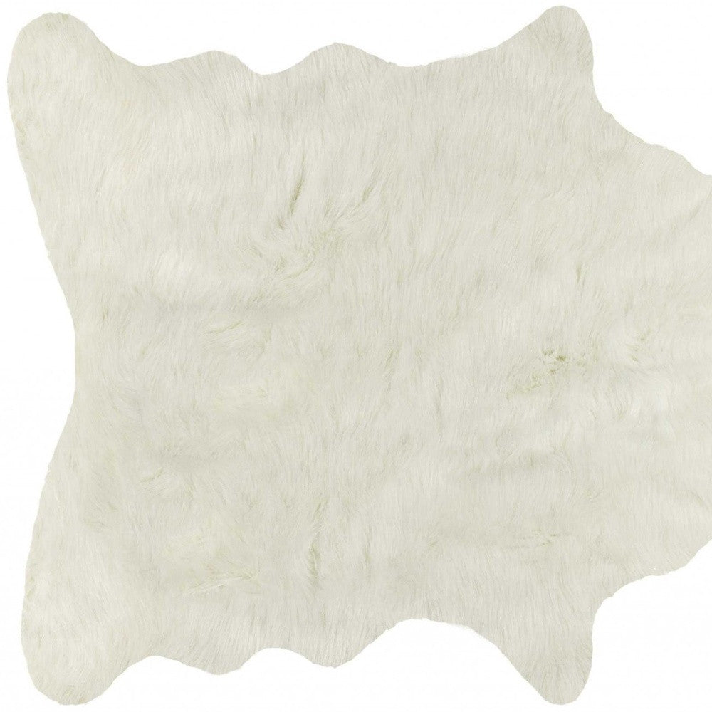 5' X 8' Off White Faux Fur Hand Knotted Washable Area Rug-Area Rugs-DECOROLALA