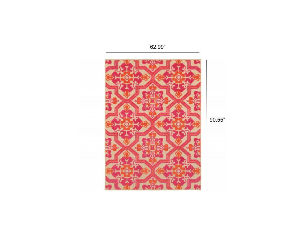 5' X 8' Pink And Orange Moroccan Indoor Outdoor Area Rug-Outdoor Rugs-DECOROLALA