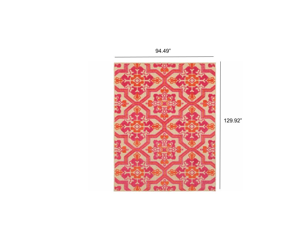 5' X 8' Pink And Orange Moroccan Indoor Outdoor Area Rug-Outdoor Rugs-DECOROLALA