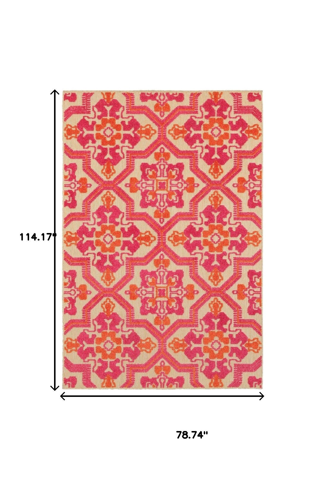 5' X 8' Pink And Orange Moroccan Indoor Outdoor Area Rug-Outdoor Rugs-DECOROLALA