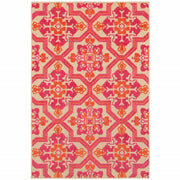 5' X 8' Pink And Orange Moroccan Indoor Outdoor Area Rug-Outdoor Rugs-DECOROLALA