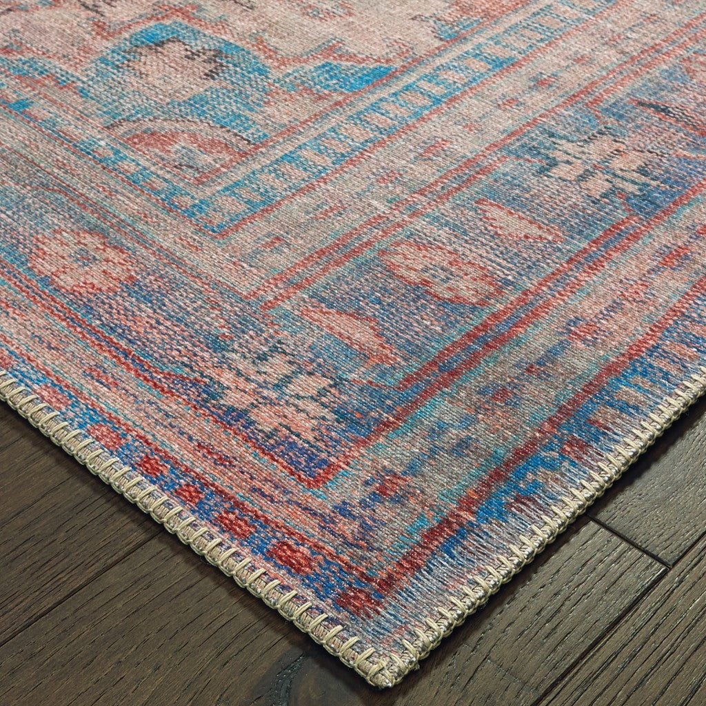 5' X 8' Red And Blue Oriental Area Rug-Area Rugs-DECOROLALA