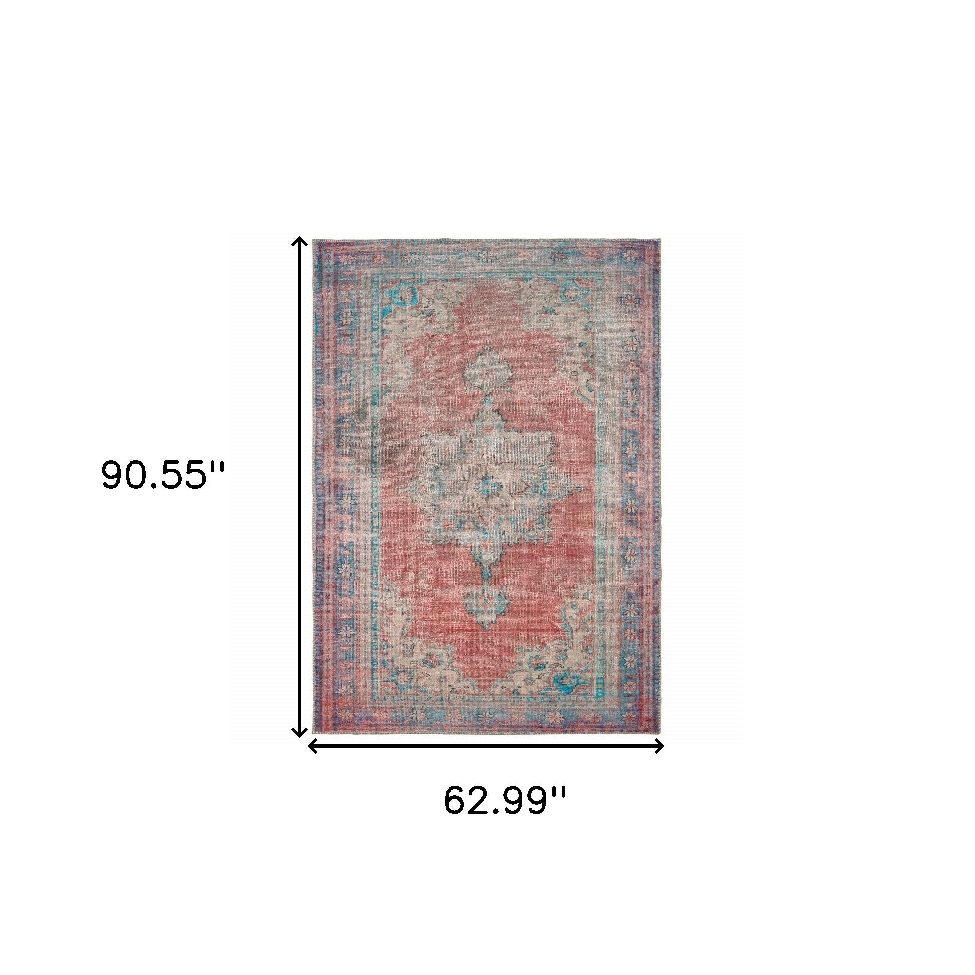 5' X 8' Red And Blue Oriental Area Rug-Area Rugs-DECOROLALA