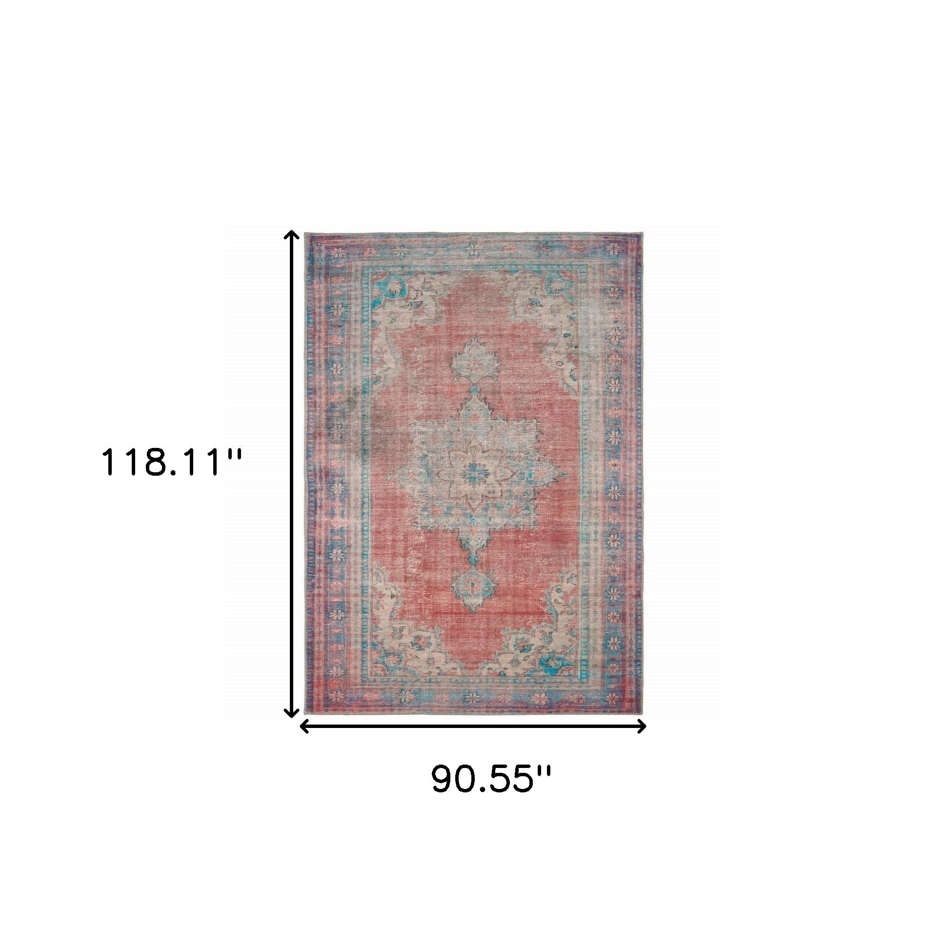 5' X 8' Red And Blue Oriental Area Rug-Area Rugs-DECOROLALA
