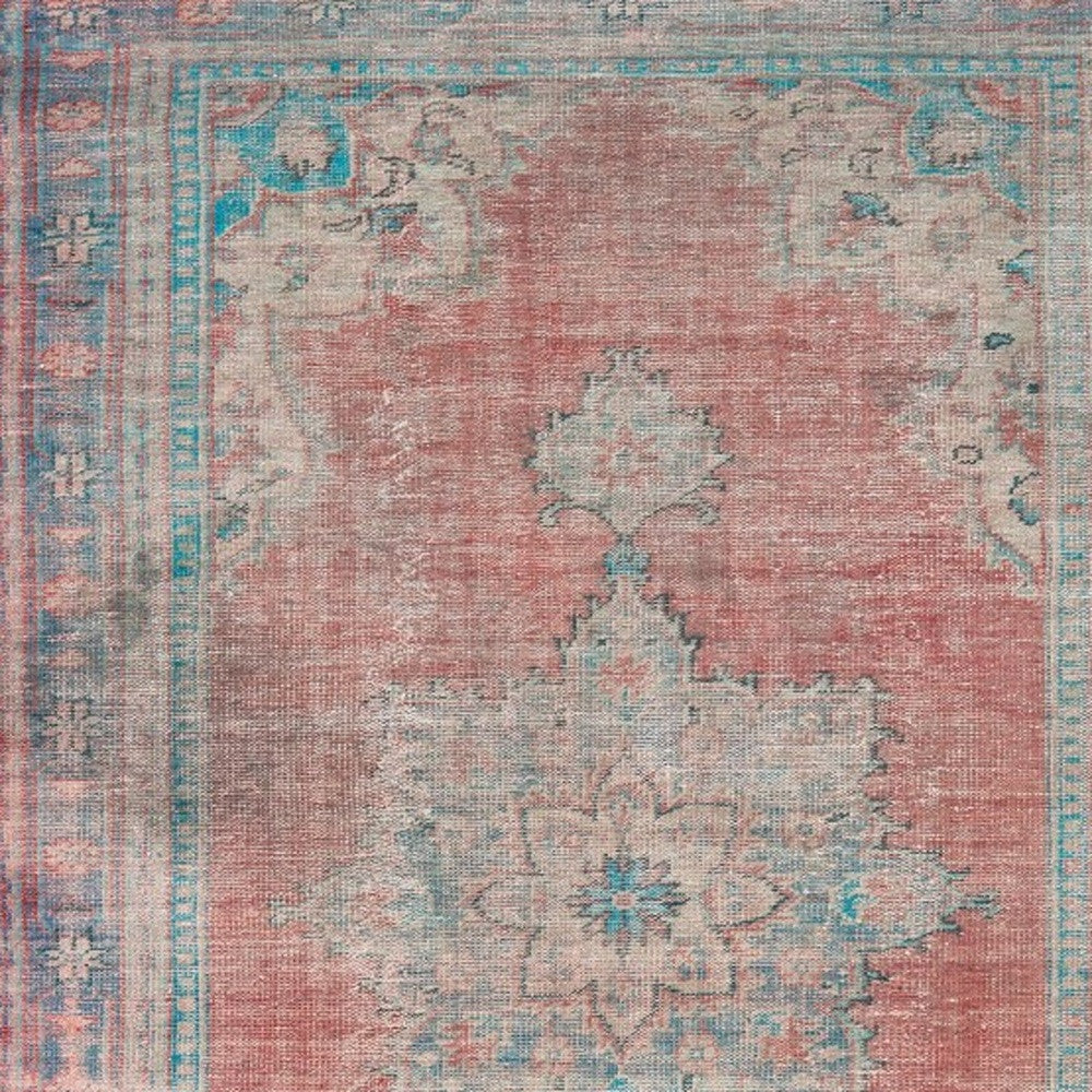 5' X 8' Red And Blue Oriental Area Rug-Area Rugs-DECOROLALA