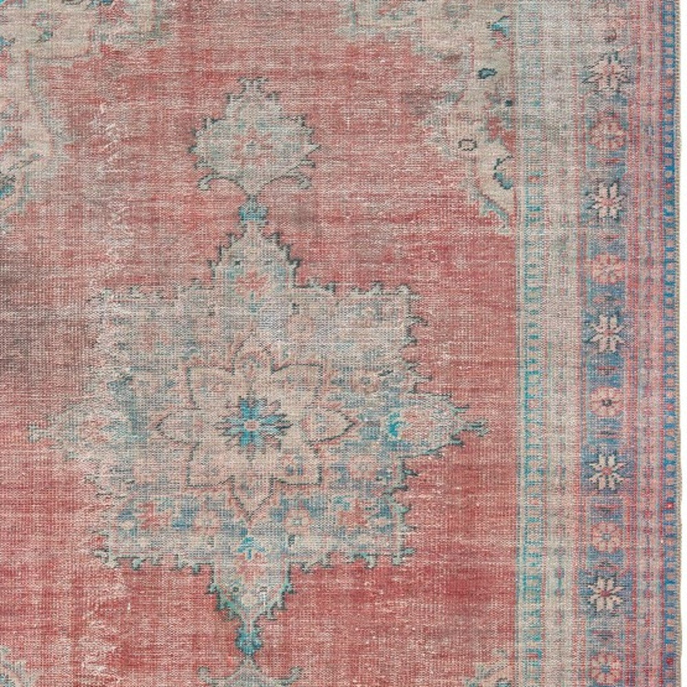 5' X 8' Red And Blue Oriental Area Rug-Area Rugs-DECOROLALA