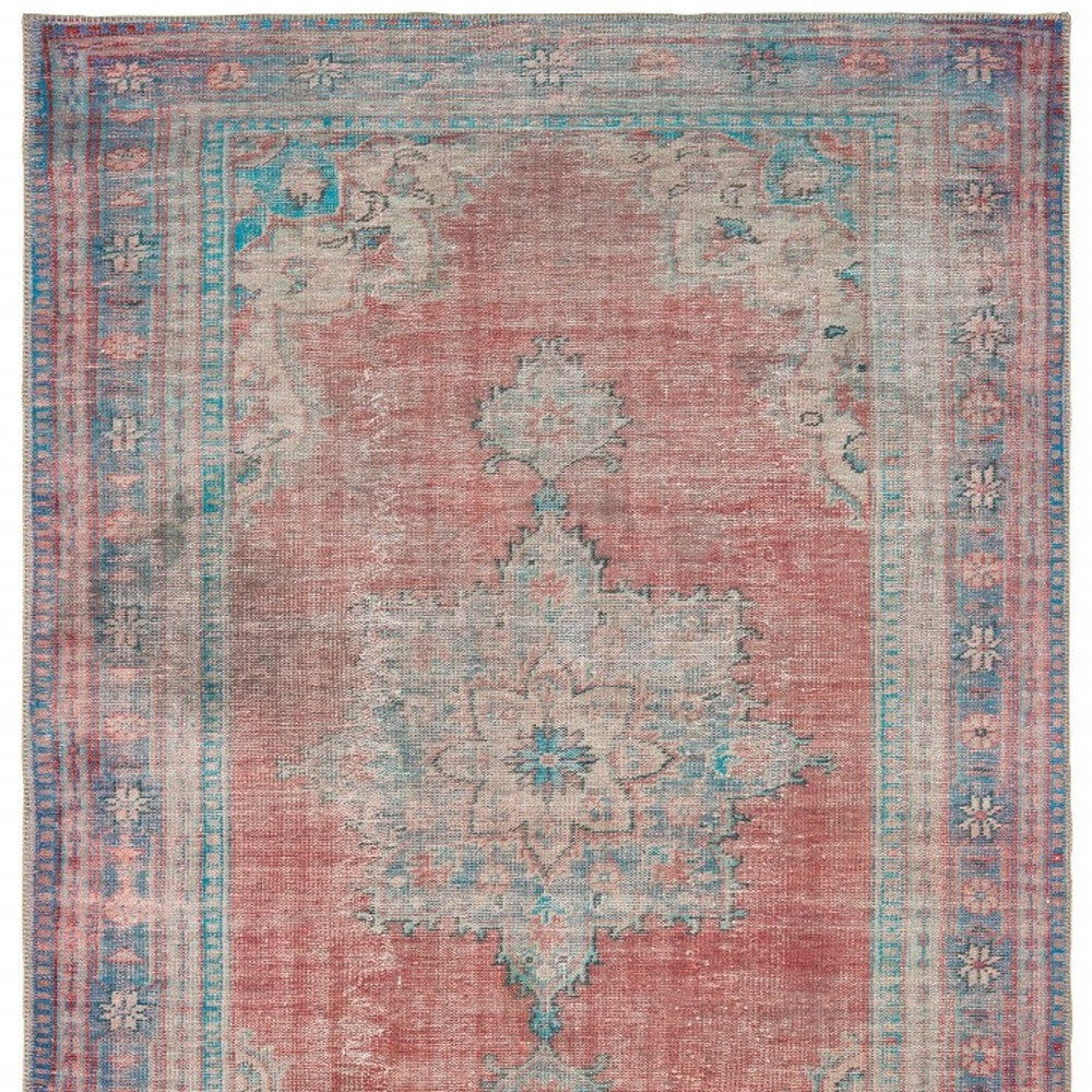 5' X 8' Red And Blue Oriental Area Rug-Area Rugs-DECOROLALA