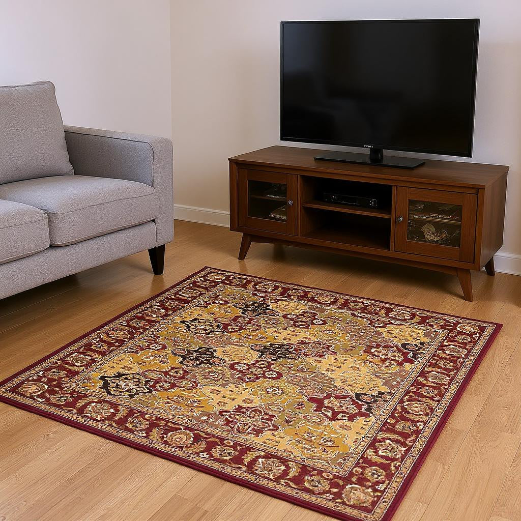 5' X 8' Red Orange And Black Quatrefoil Area Rug-Area Rugs-DECOROLALA