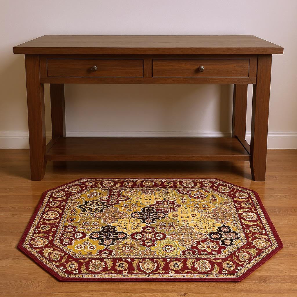 5' X 8' Red Orange And Black Quatrefoil Area Rug-Area Rugs-DECOROLALA