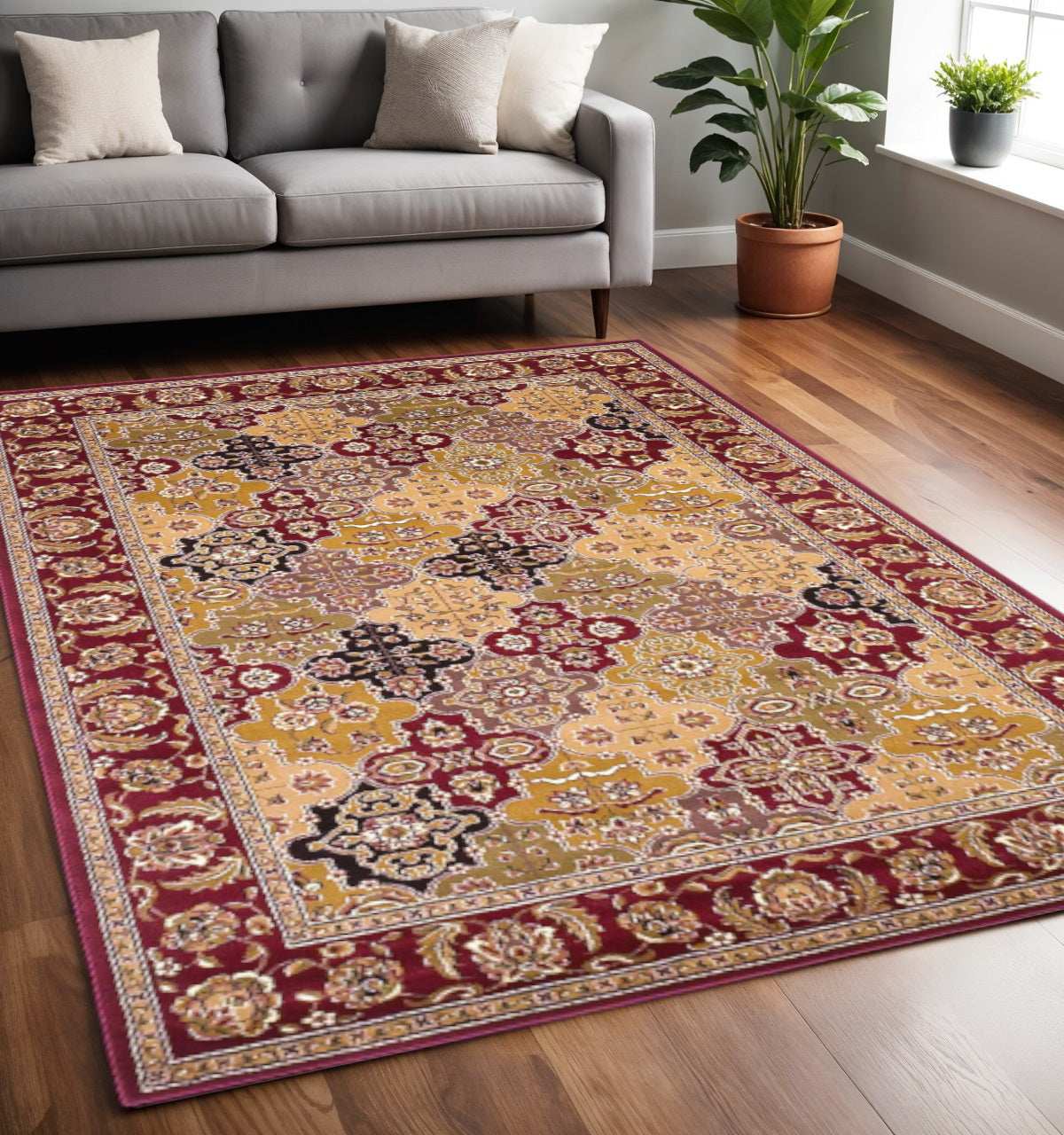 5' X 8' Red Orange And Black Quatrefoil Area Rug-Area Rugs-DECOROLALA