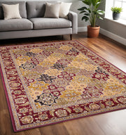 5' X 8' Red Orange And Black Quatrefoil Area Rug-Area Rugs-DECOROLALA