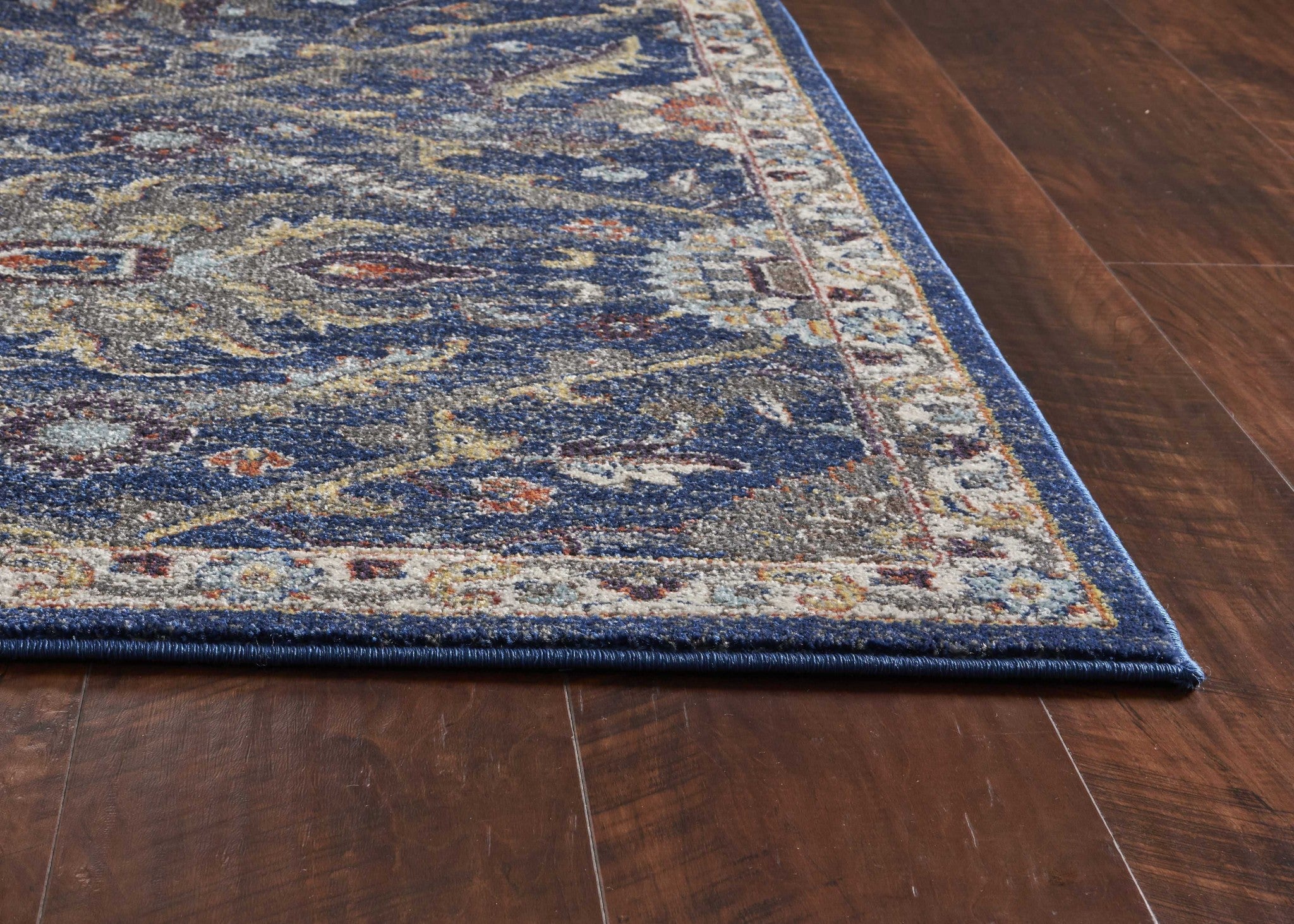 5' X 8' Royal Blue Gold And Gray Medallion Area Rug-Area Rugs-DECOROLALA