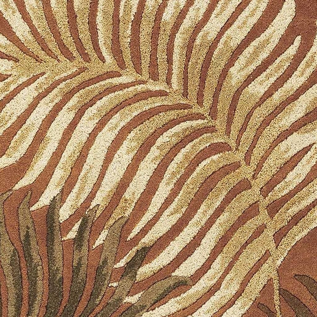 5' X 8' Rust Orange And Green Wool Botanical Leaves Hand Tufted Area Rug-Area Rugs-DECOROLALA