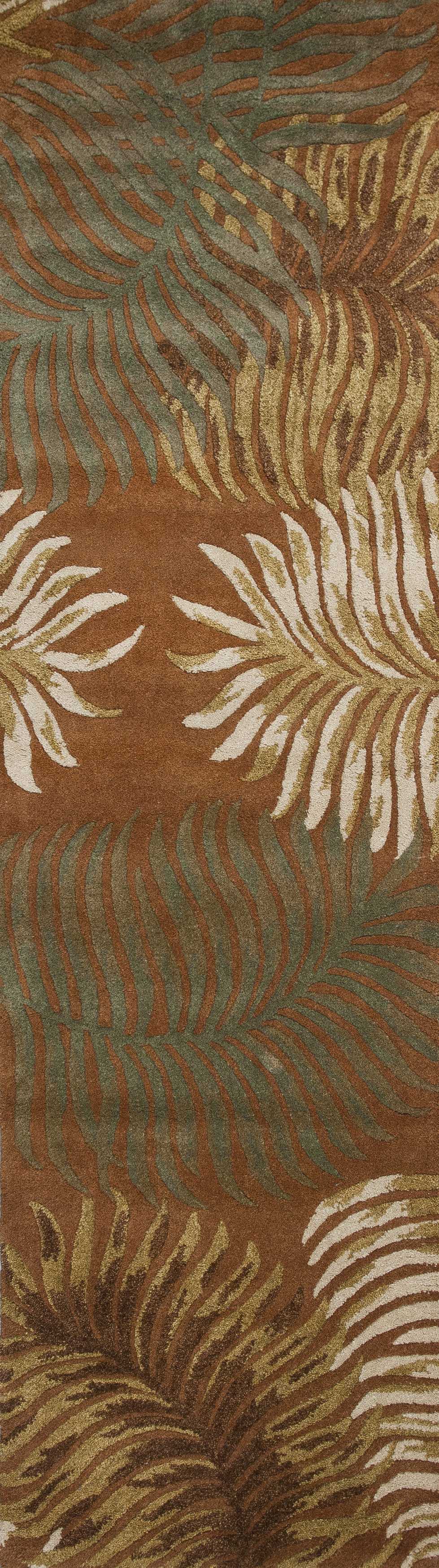 5' X 8' Rust Orange And Green Wool Botanical Leaves Hand Tufted Area Rug-Area Rugs-DECOROLALA
