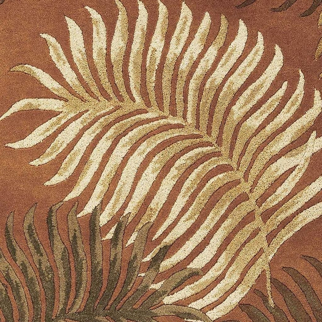 5' X 8' Rust Orange And Green Wool Botanical Leaves Hand Tufted Area Rug-Area Rugs-DECOROLALA