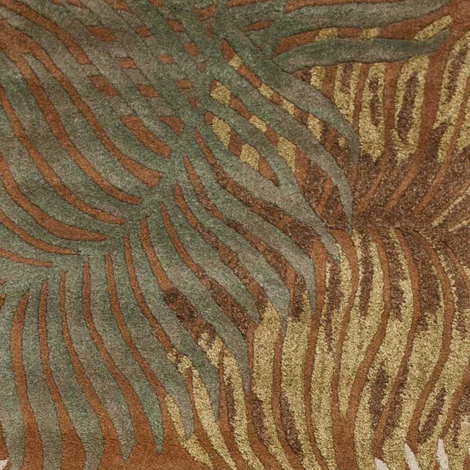5' X 8' Rust Orange And Green Wool Botanical Leaves Hand Tufted Area Rug-Area Rugs-DECOROLALA