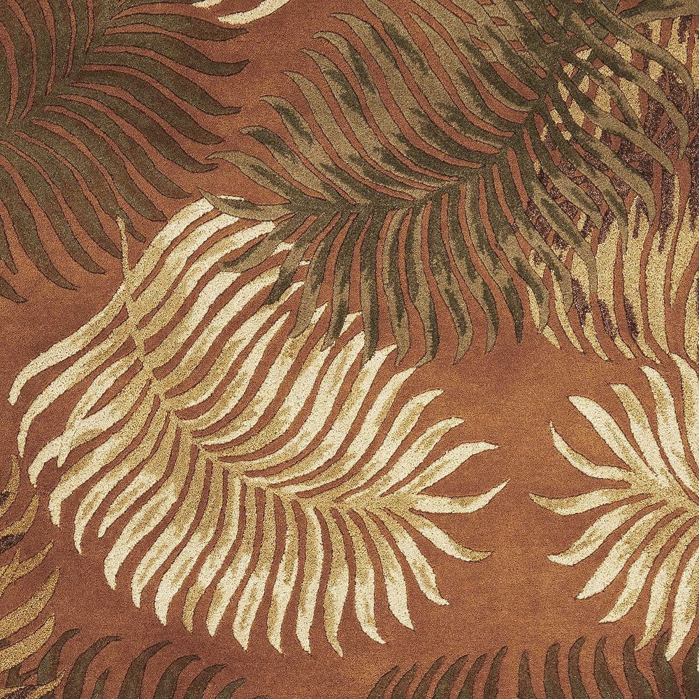 5' X 8' Rust Orange And Green Wool Botanical Leaves Hand Tufted Area Rug-Area Rugs-DECOROLALA