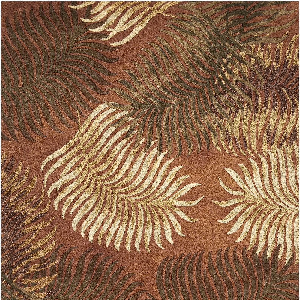 5' X 8' Rust Orange And Green Wool Botanical Leaves Hand Tufted Area Rug-Area Rugs-DECOROLALA
