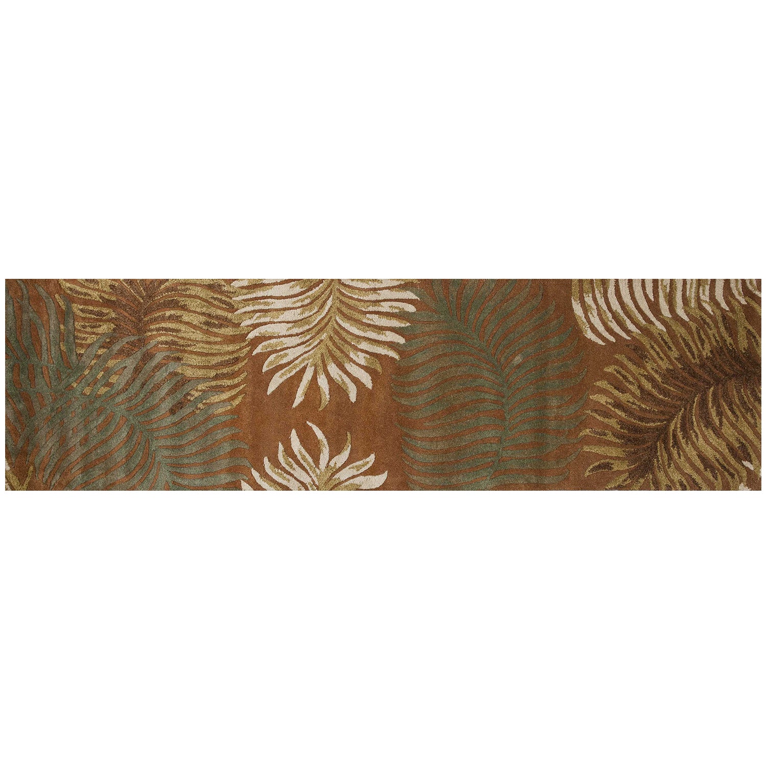 5' X 8' Rust Orange And Green Wool Botanical Leaves Hand Tufted Area Rug-Area Rugs-DECOROLALA
