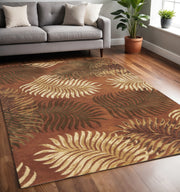 5' X 8' Rust Orange And Green Wool Botanical Leaves Hand Tufted Area Rug-Area Rugs-DECOROLALA
