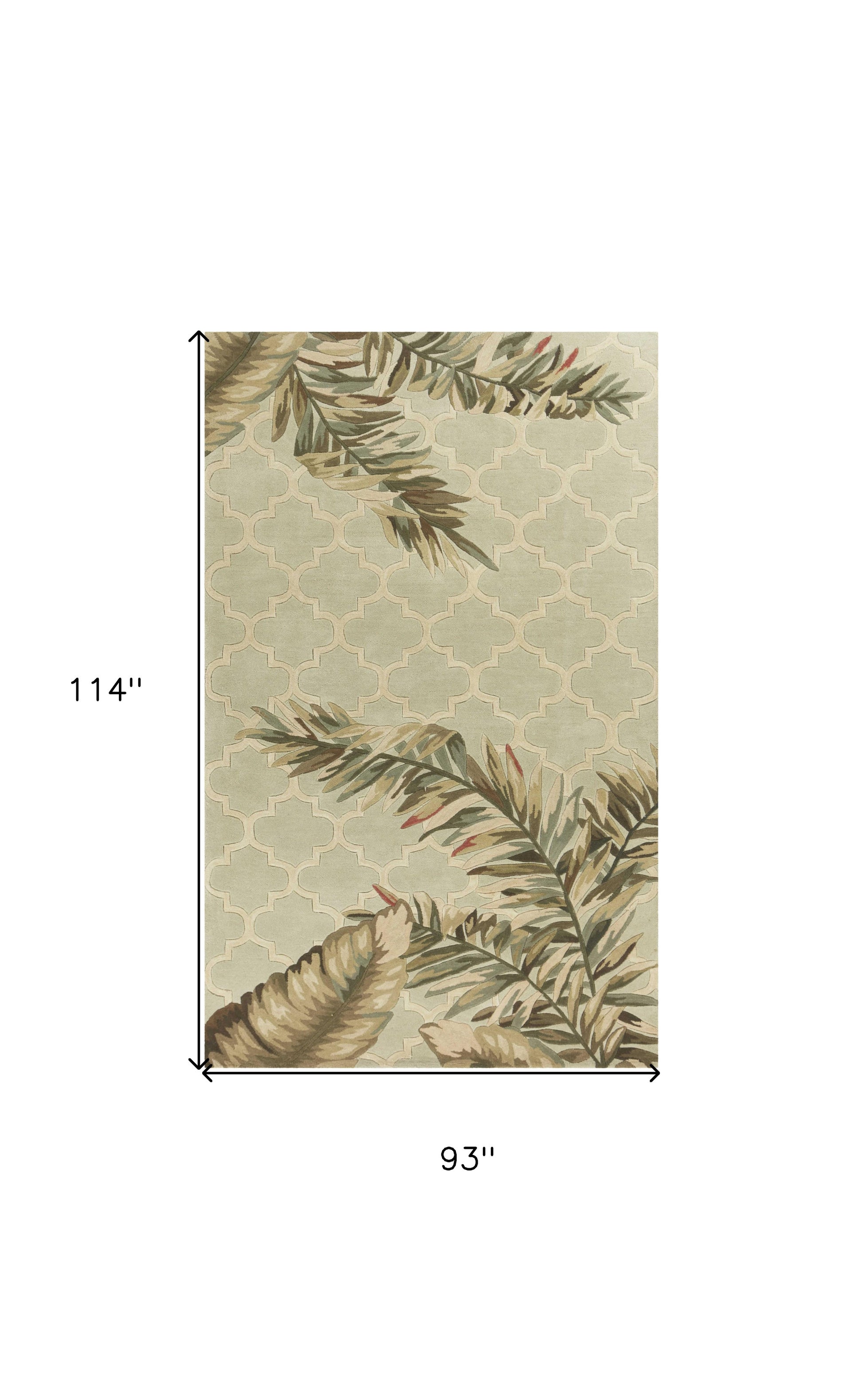 5' X 8' Sage Taupe And Green Wool Tropical Botanical Hand Tufted Area Rug-Area Rugs-DECOROLALA