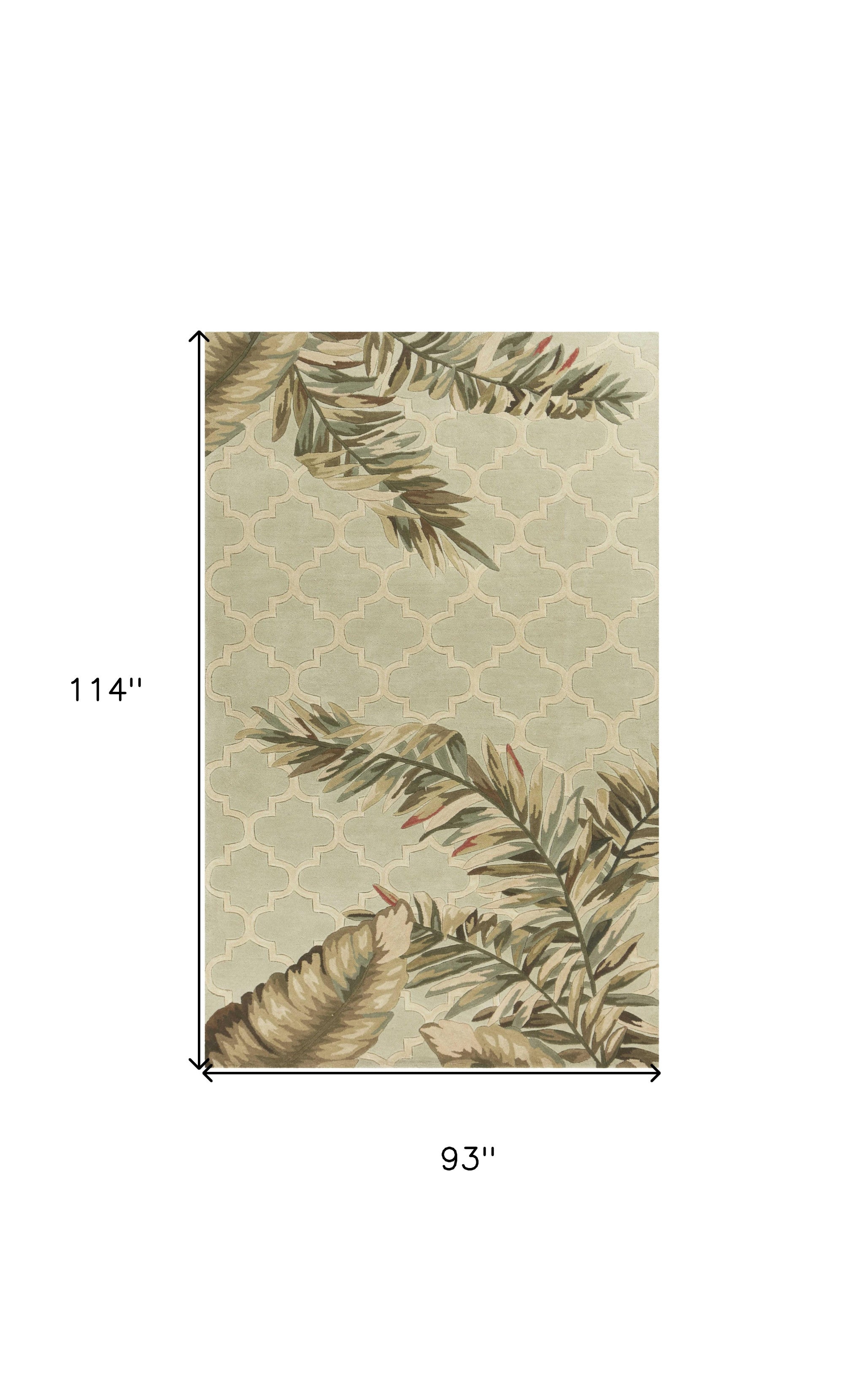 5' X 8' Sage Taupe And Green Wool Tropical Botanical Hand Tufted Area Rug-Area Rugs-DECOROLALA