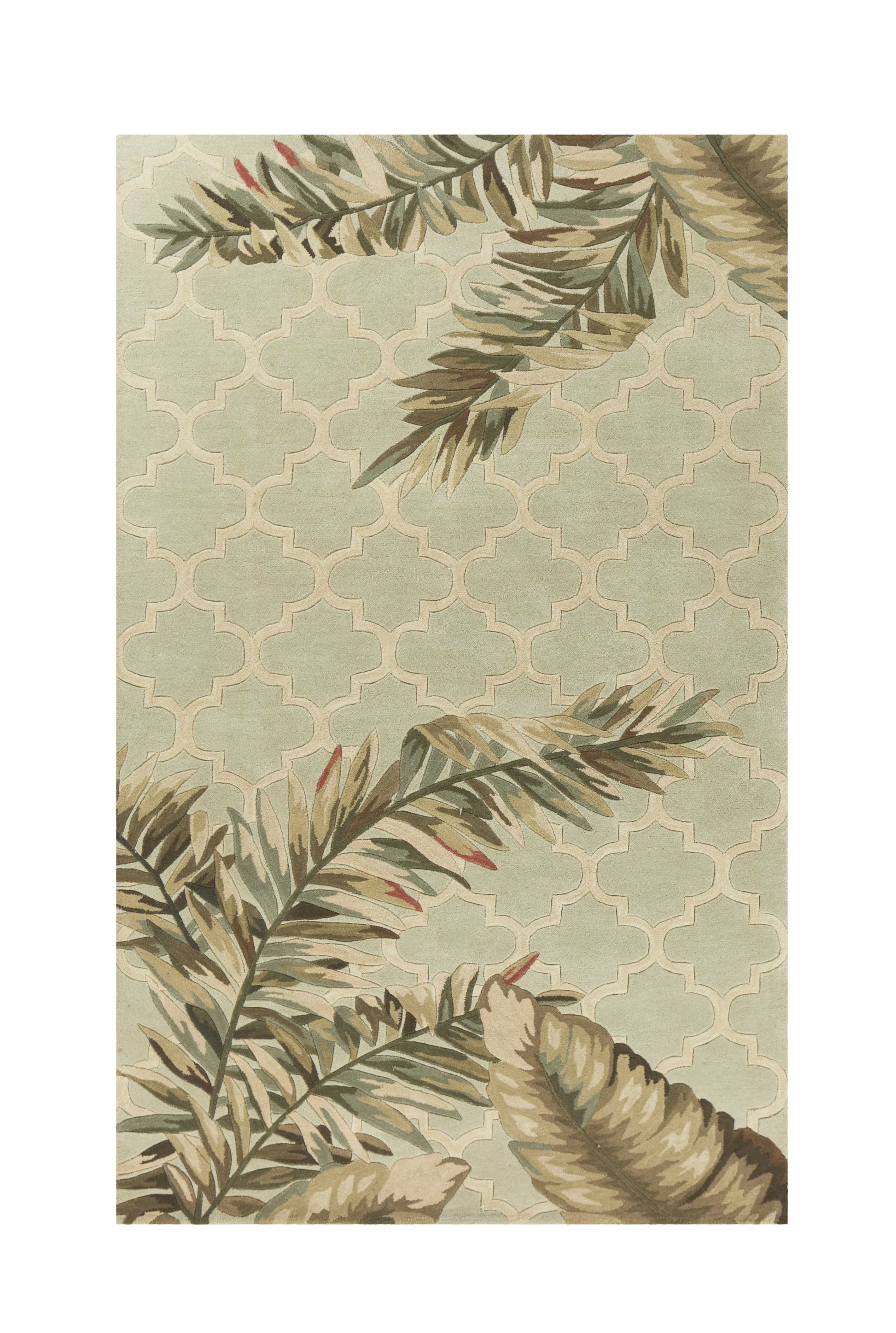 5' X 8' Sage Taupe And Green Wool Tropical Botanical Hand Tufted Area Rug-Area Rugs-DECOROLALA