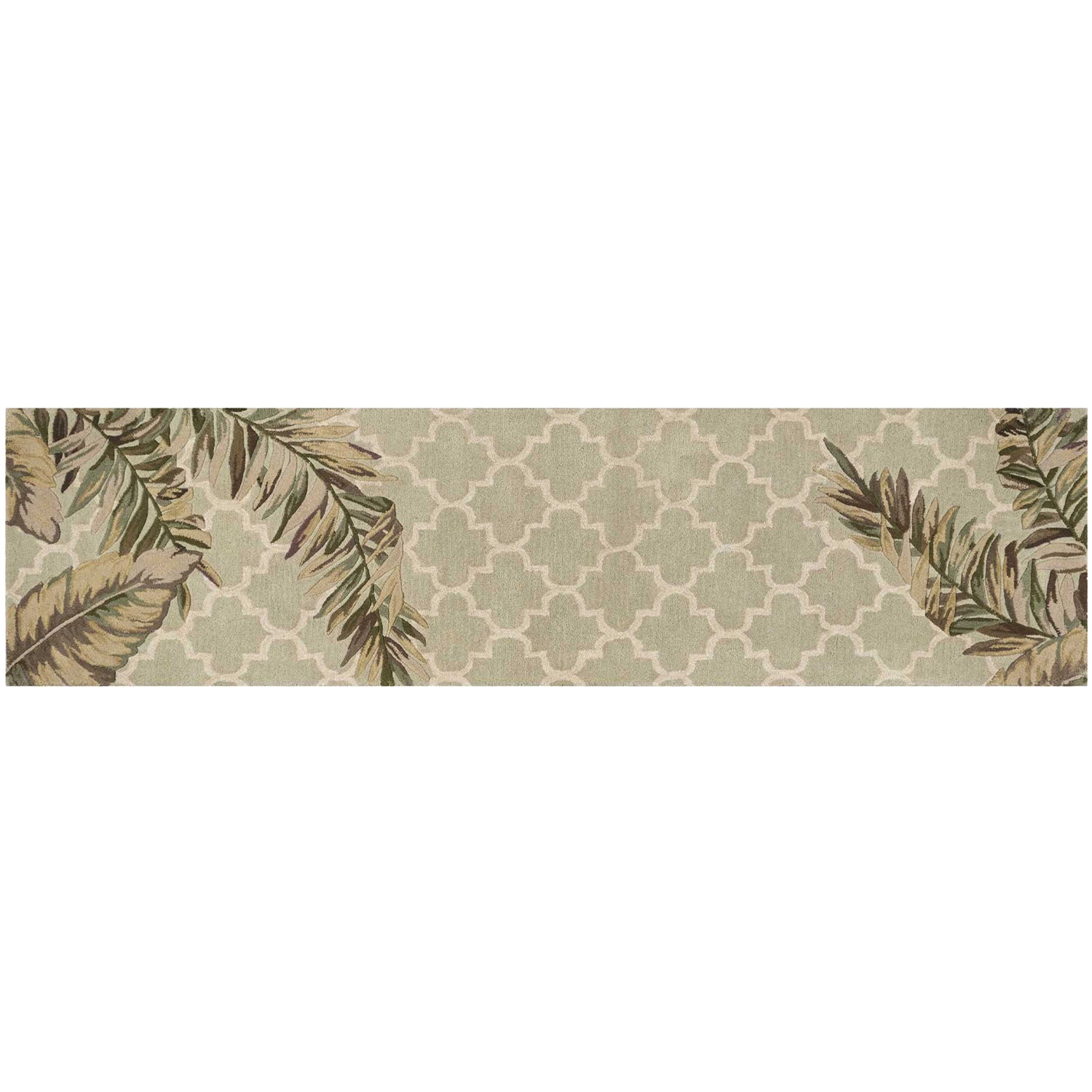 5' X 8' Sage Taupe And Green Wool Tropical Botanical Hand Tufted Area Rug-Area Rugs-DECOROLALA