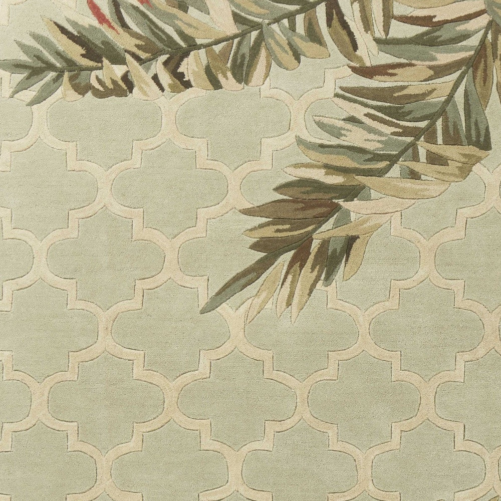 5' X 8' Sage Taupe And Green Wool Tropical Botanical Hand Tufted Area Rug-Area Rugs-DECOROLALA