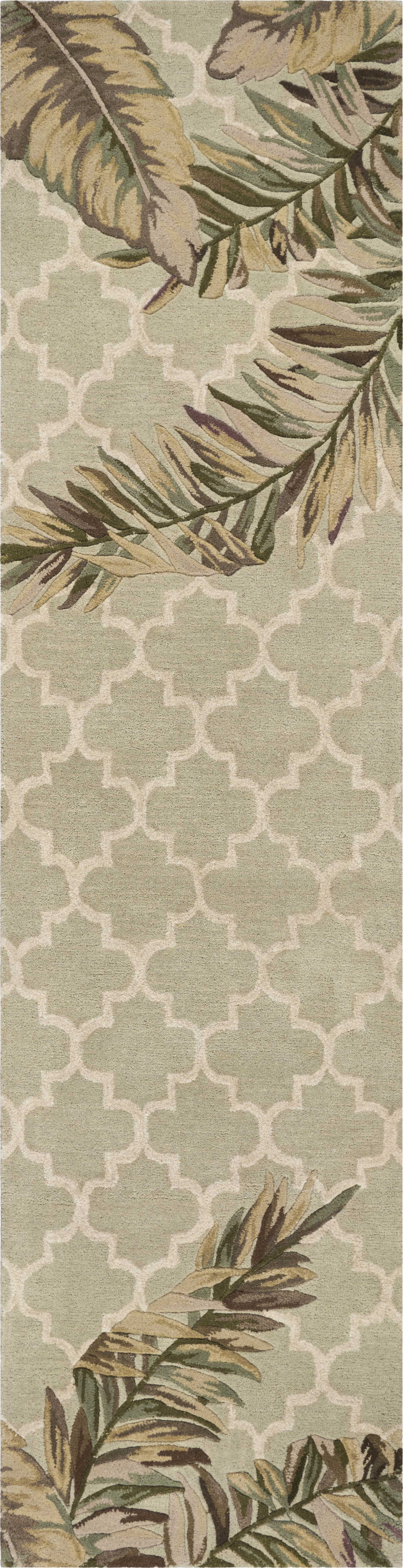 5' X 8' Sage Taupe And Green Wool Tropical Botanical Hand Tufted Area Rug-Area Rugs-DECOROLALA