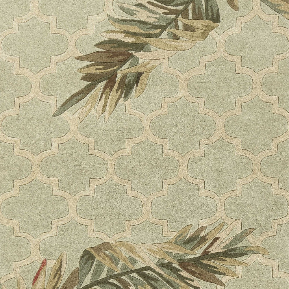 5' X 8' Sage Taupe And Green Wool Tropical Botanical Hand Tufted Area Rug-Area Rugs-DECOROLALA