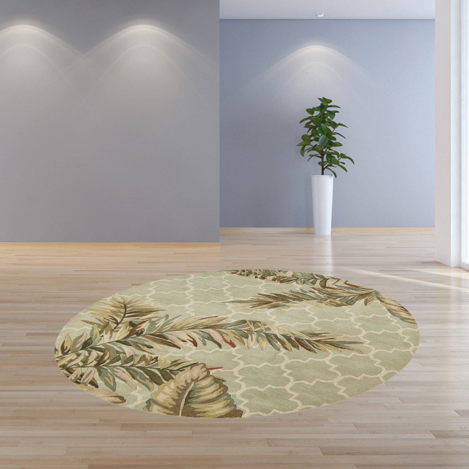 5' X 8' Sage Taupe And Green Wool Tropical Botanical Hand Tufted Area Rug-Area Rugs-DECOROLALA