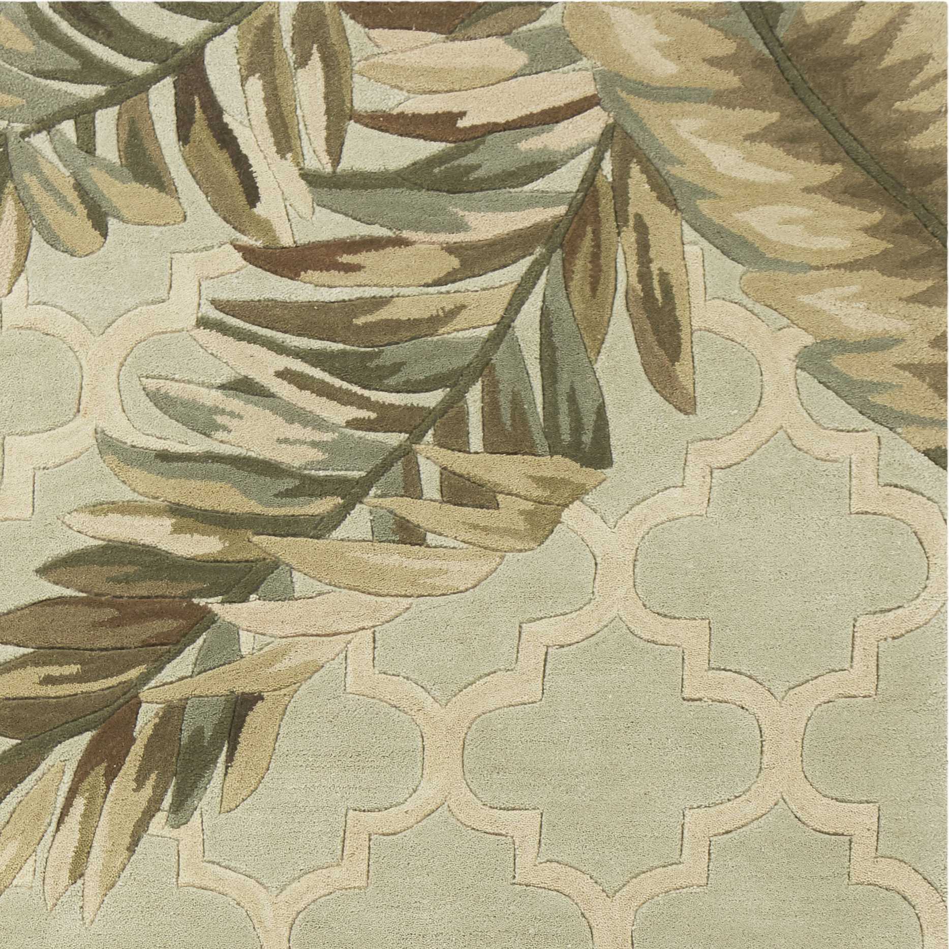 5' X 8' Sage Taupe And Green Wool Tropical Botanical Hand Tufted Area Rug-Area Rugs-DECOROLALA