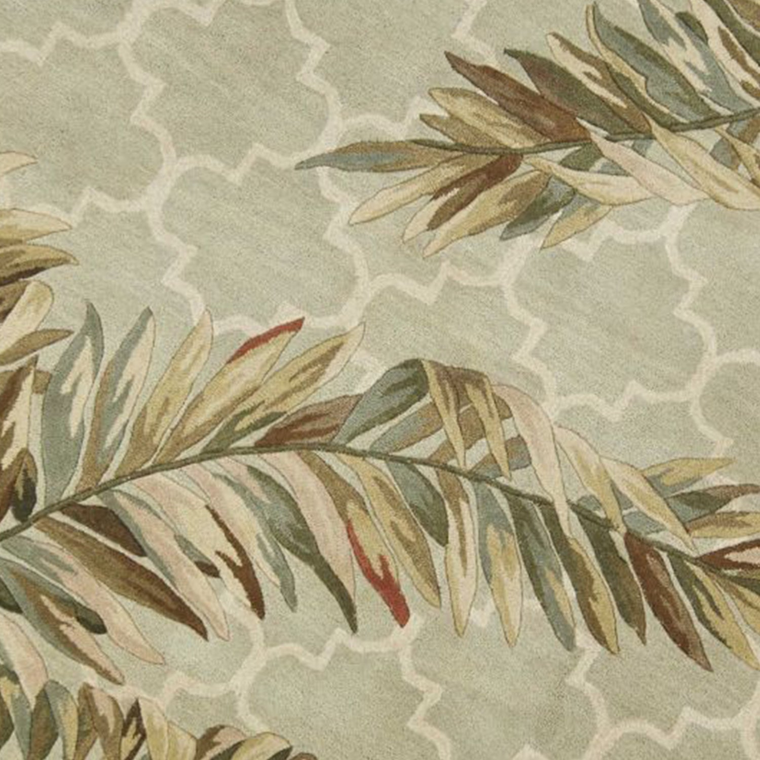 5' X 8' Sage Taupe And Green Wool Tropical Botanical Hand Tufted Area Rug-Area Rugs-DECOROLALA