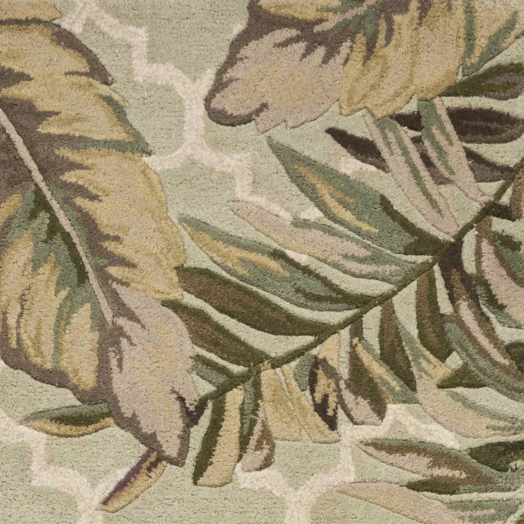 5' X 8' Sage Taupe And Green Wool Tropical Botanical Hand Tufted Area Rug-Area Rugs-DECOROLALA