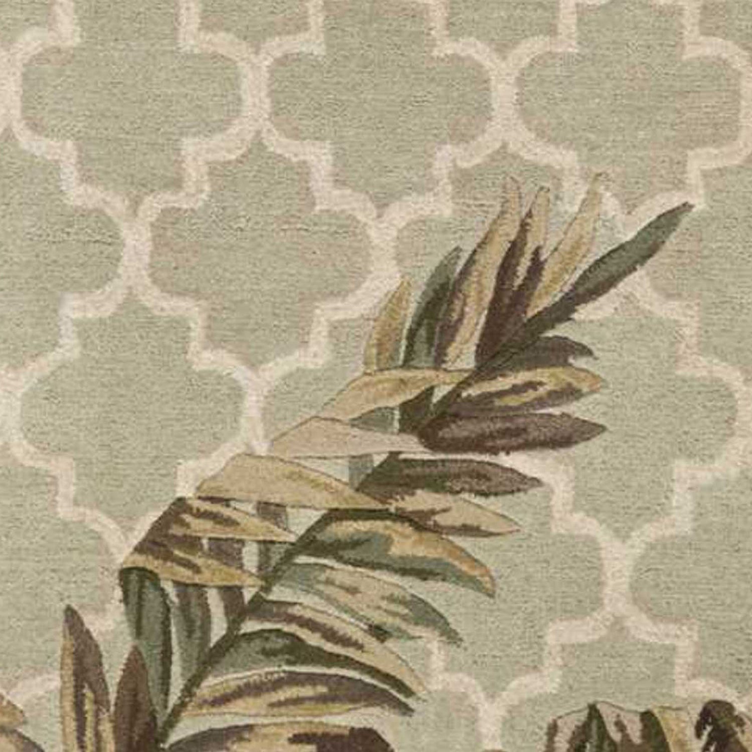 5' X 8' Sage Taupe And Green Wool Tropical Botanical Hand Tufted Area Rug-Area Rugs-DECOROLALA