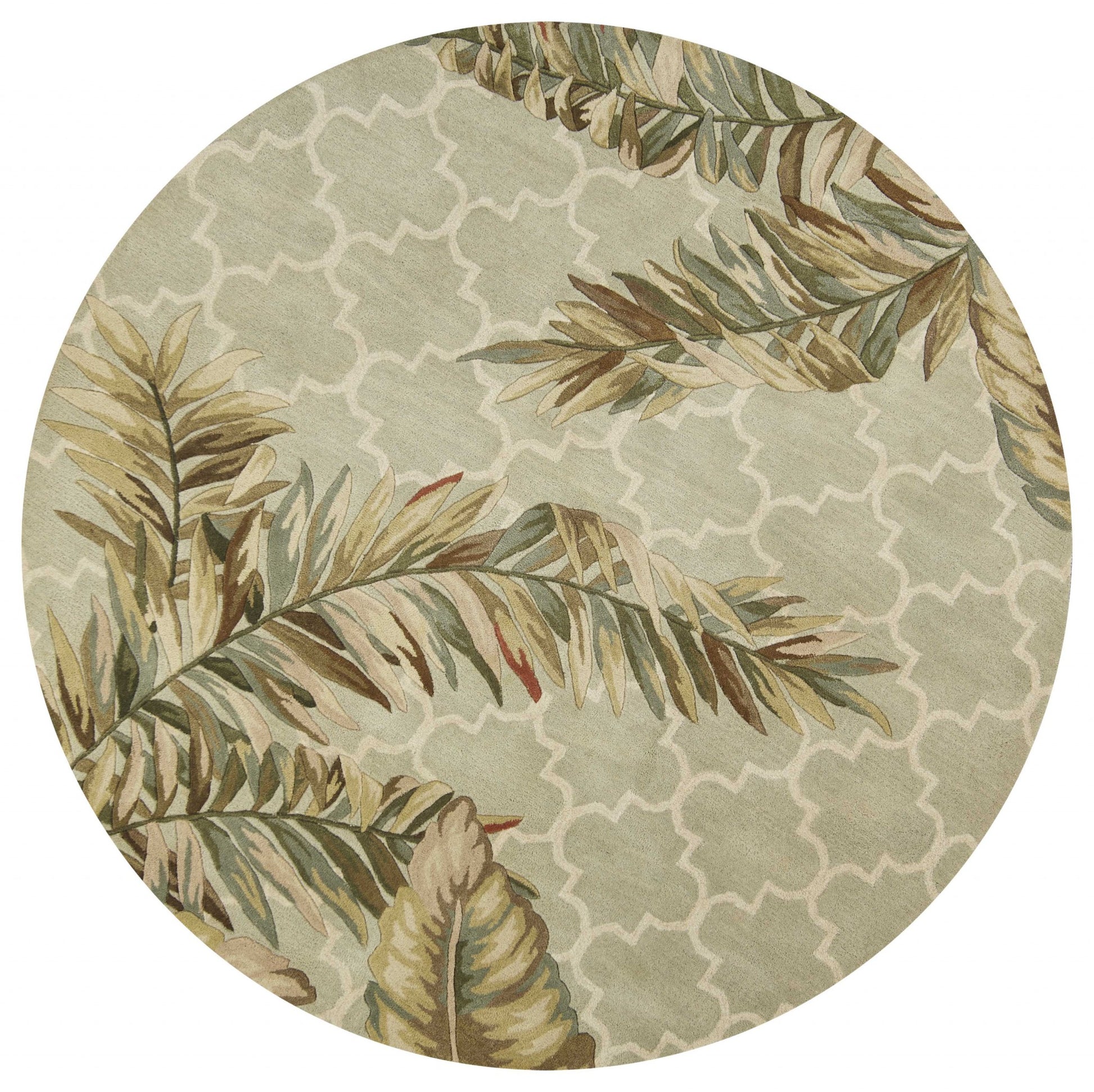 5' X 8' Sage Taupe And Green Wool Tropical Botanical Hand Tufted Area Rug-Area Rugs-DECOROLALA