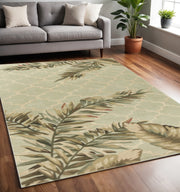 5' X 8' Sage Taupe And Green Wool Tropical Botanical Hand Tufted Area Rug-Area Rugs-DECOROLALA