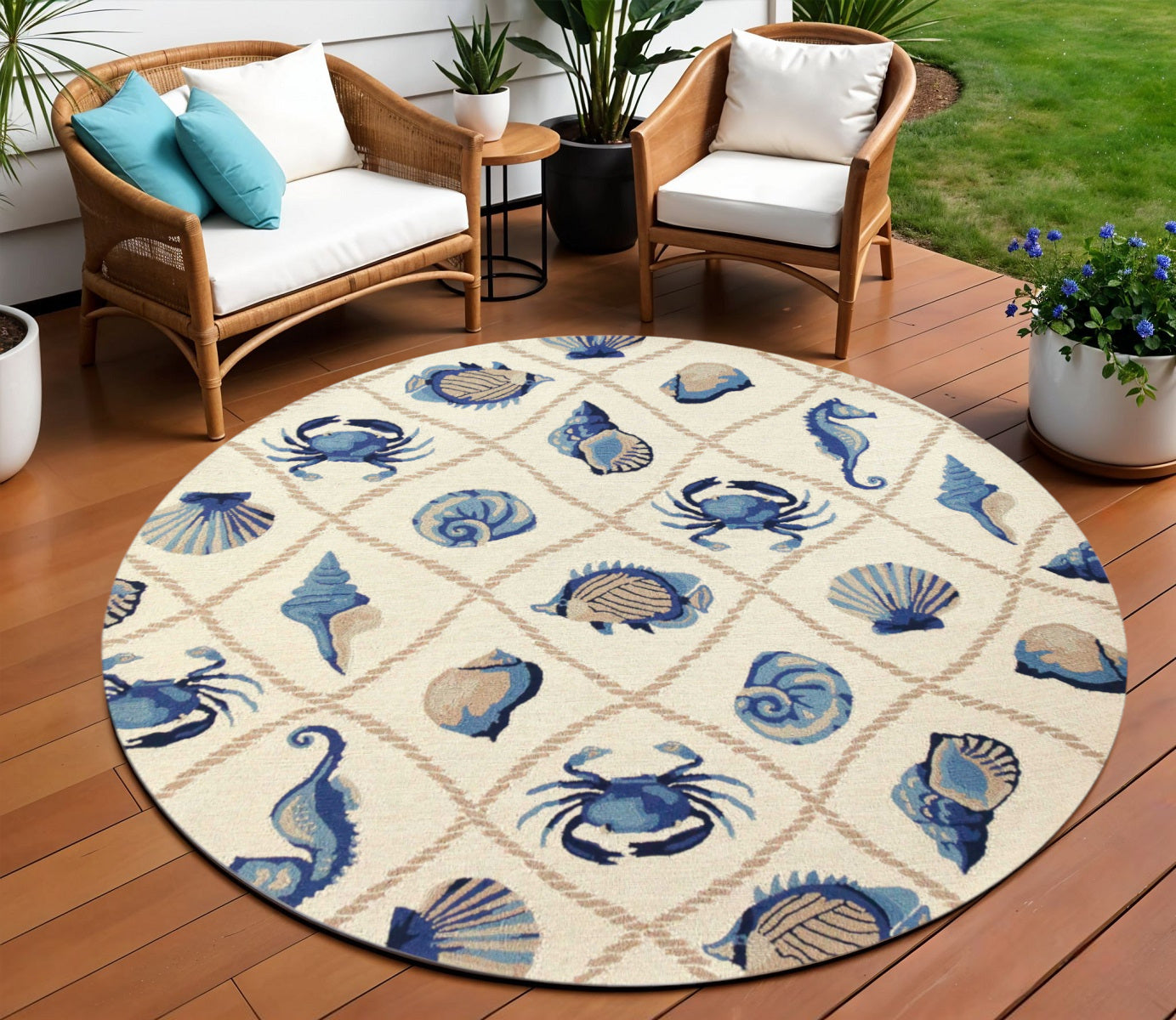 5' X 8' Sand Abstract Indoor Outdoor Area Rug-Outdoor Rugs-DECOROLALA